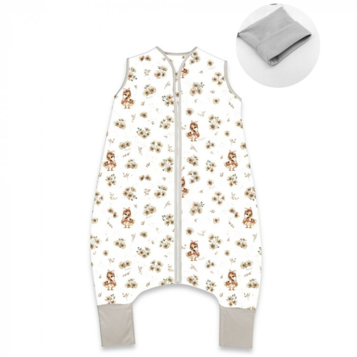 Letný spací vak so zahrnovacími nohavičkami, bavlna, Kačičky - biela, béžová, M