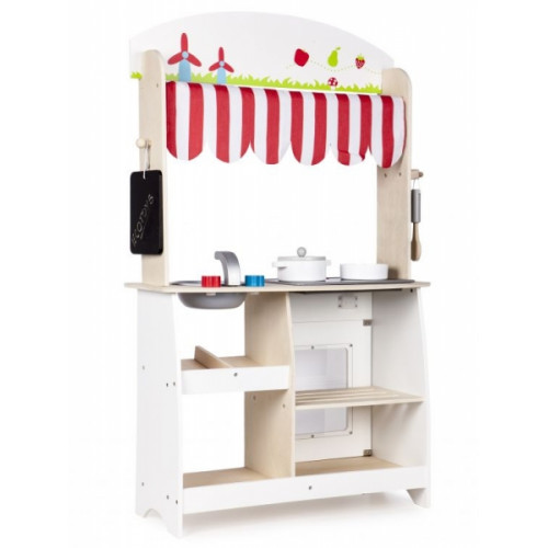 Eco Toys Drevená kuchynka s príslušenstvom, 101 x 60 x 27 cm - biela