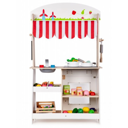Eco Toys Drevená kuchynka s príslušenstvom, 101 x 60 x 27 cm - biela