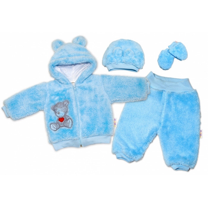 Baby Nellys Chlupáčkový komplet Welsoft Teddy vel. 86 - modrý Baby Nellys Chlupáčkový komplet Welsoft Teddy vel. 86 - modrý
