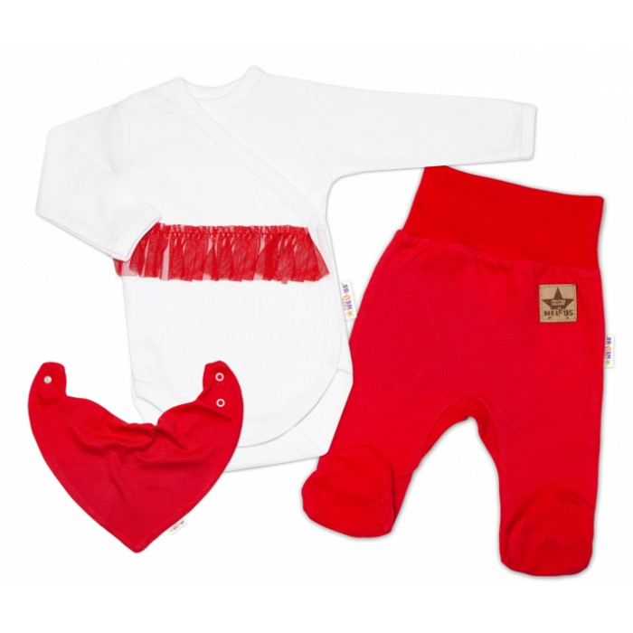 Baby Nellys 3-dielna sada Body dl. rukáv s tutu, šatka, polodupačky,červená,biela, veľ.62 Baby Nellys 3-dielna sada Body dl. rukáv s tutu, šatka, polodupačky,červená,biela, veľ.62