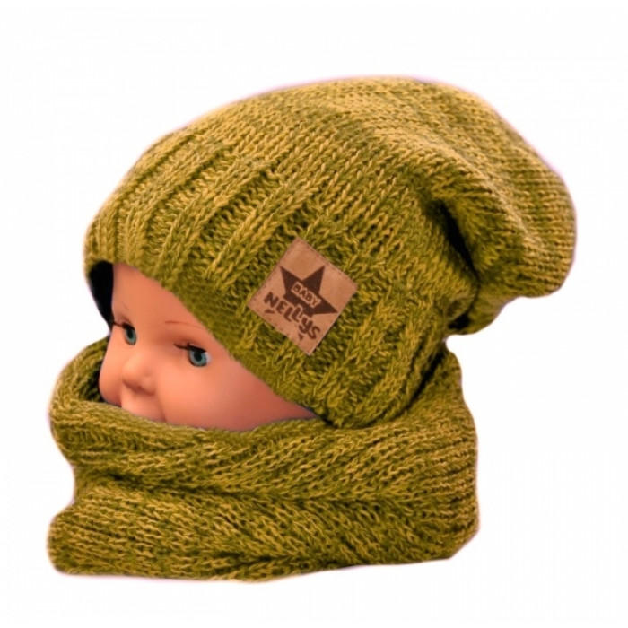 BABY NELLYS Jesenná/zimná čiapka s komínkem - horčicový melír BABY NELLYS Jesenná/zimná čiapka s komínkem - horčicový melír