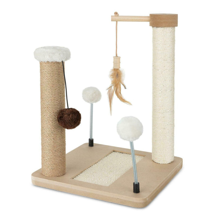 Škrabadlo pre mačky Cat Tree 40 cm – MDF, sisal, juta, guličky na pružinách a šnúrkach