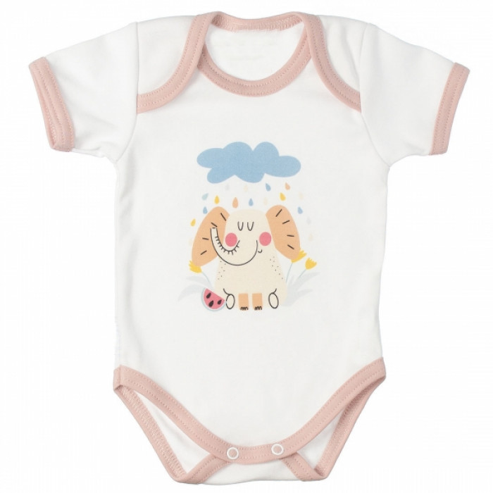 MBaby Bavlnené body s krátkym rukávom, Sloníča, bielo/béžové, veľ. 86 MBaby Bavlnené body s krátkym rukávom, Sloníča, bielo/béžové, veľ. 86