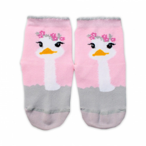 Baby Nellys Bavlnené ponožky Pštros - svetlo růžové, veľ. 122/128