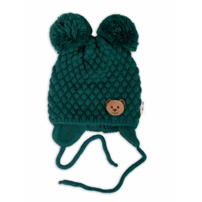 BABY NELLYS Zimná pletená čiapka Teddy Bear na zaväzovanie, zelená, 68/80, (6-12m) BABY NELLYS Zimná pletená čiapka Teddy Bear na zaväzovanie, zelená, 68/80, (6-12m)