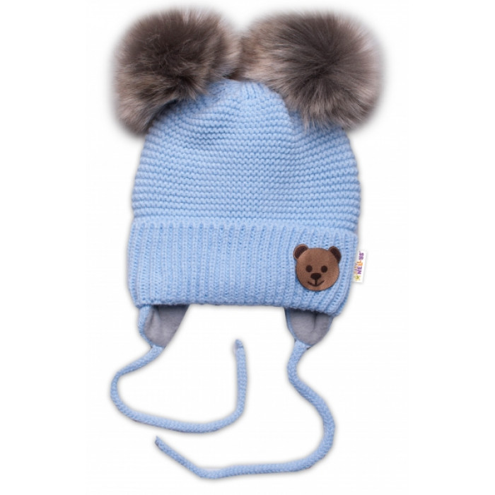 Zimná čiapka s fleecom Teddy Bear - chlupáčk. bambuľky - sv. modrá, šedá Zimná čiapka s fleecom Teddy Bear - chlupáčk. bambuľky - sv. modrá, šedá