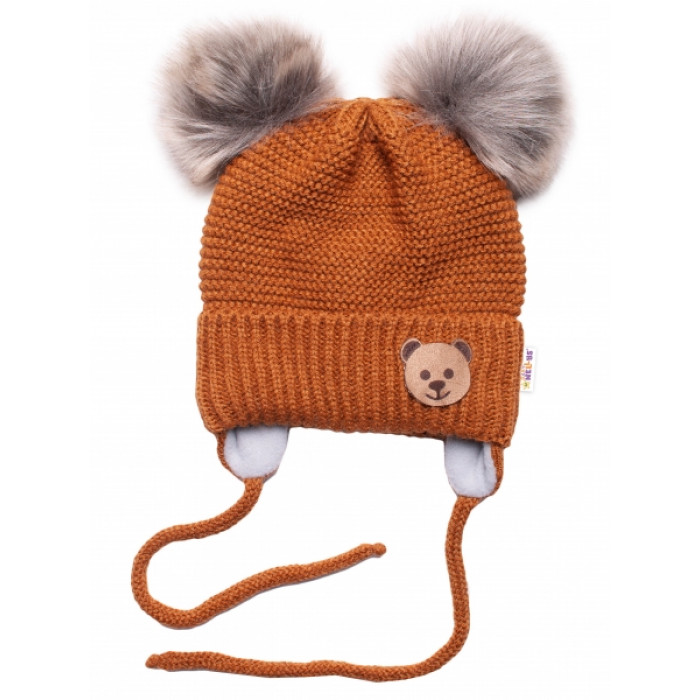 BABY NELLYS Zimná čiapka s fleecom Teddy Bear - chlupáčk. bambuľky - hnedá, šedá BABY NELLYS Zimná čiapka s fleecom Teddy Bear - chlupáčk. bambuľky - hnedá, šedá