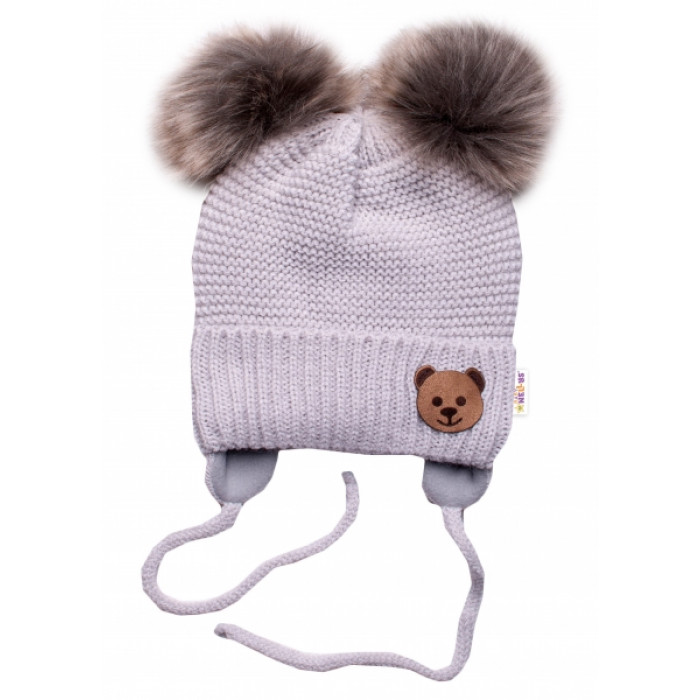 BABY NELLYS Zimná čiapka s fleecom Teddy Bear - chlupáčk. bambuľky - sv. šedá, šedá BABY NELLYS Zimná čiapka s fleecom Teddy Bear - chlupáčk. bambuľky - sv. šedá, šedá