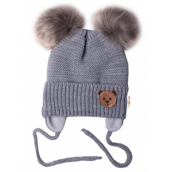 BABY NELLYS Zimná čiapka s fleecom Teddy Bear - chlupáčk. bambuľky - tm. šedá, šedá BABY NELLYS Zimná čiapka s fleecom Teddy Bear - chlupáčk. bambuľky - tm. šedá, šedá