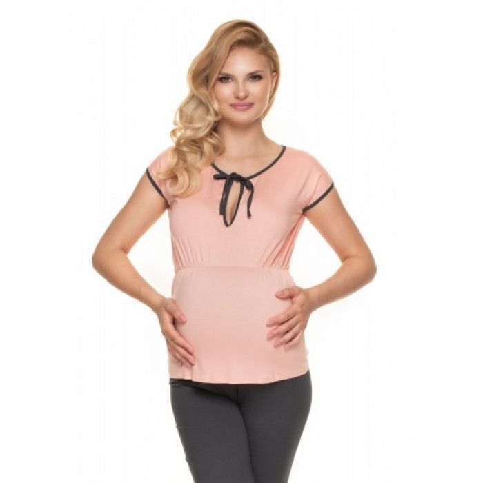Be Maamaa Tehotenské, dojčiace pyžamo s kr. rukávom - púdrová/sivá, veľ. L/XL Be Maamaa Tehotenské, dojčiace pyžamo s kr. rukávom - púdrová/sivá, veľ. L/XL