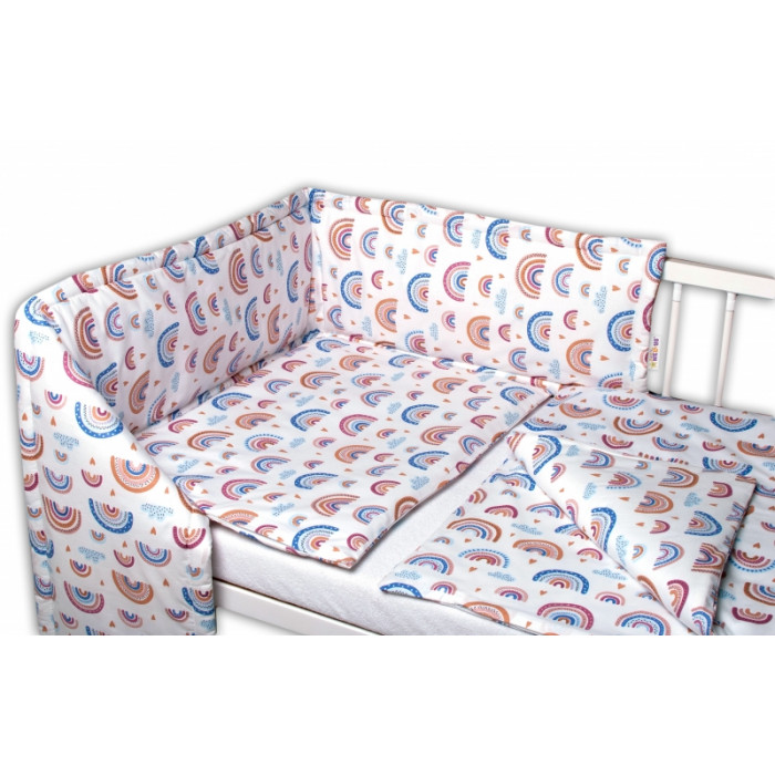 Baby Nellys 3-dielna sada Mantinel s obliečkami -Dúha, pastelová/biela, veľ.135x100 cm Baby Nellys 3-dielna sada Mantinel s obliečkami -Dúha, pastelová/biela, veľ.135x100 cm