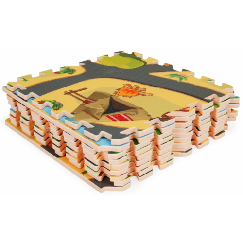 ECO TOYS Detské penové puzzle 93,5x93,5cm, hracia deka, podložka na zem Safari, 9 dielov