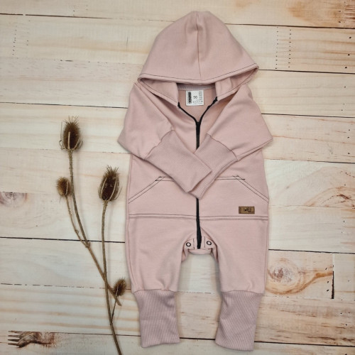 Detský teplákový overal s predĺženými nápletami, púdrovo ružový, veľ. 92