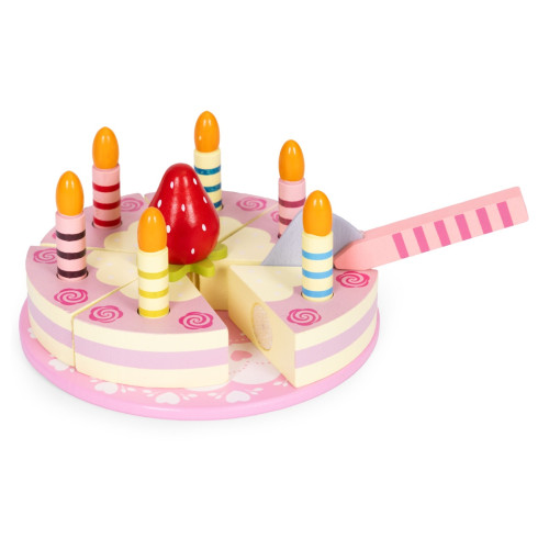 Drevená sada – torta na suchý zips so sviečkami, jahodová, pre deti, 15 dielov