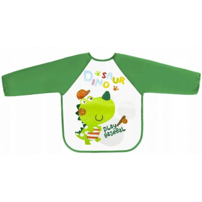 BocioLand Zásterka, podbradník nepremakavý s dlhým rukávom, Dino, zelená BocioLand Zásterka, podbradník nepremakavý s dlhým rukávom, Dino, zelená