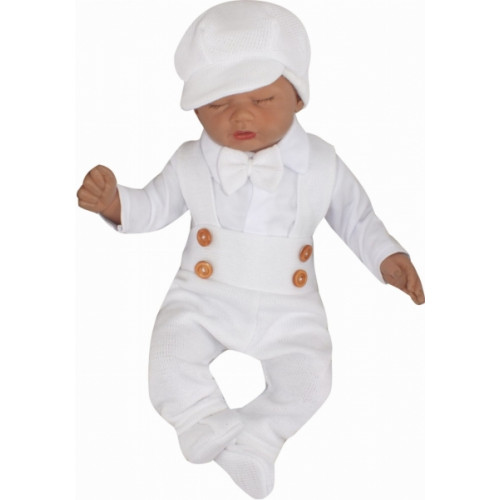 Z&Z 5-dielna pletená sada Boy, body, nohavice, čiapočka motýlik, topánočky, biela, veľ. 68