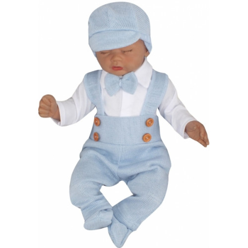 Z&Z 5-dielna pletená sada Boy, body, nohavice, čiapočka motýlik, topánočky, modrá