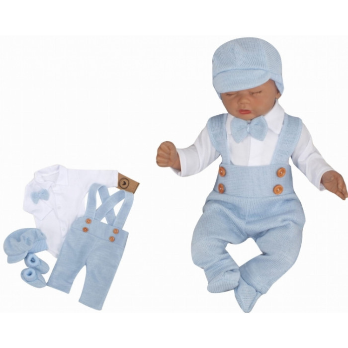 Z&Z 5-dielna pletená sada Boy, body, nohavice, čiapočka motýlik, topánočky, modrá, veľ. 74 Z&Z 5-dielna pletená sada Boy, body, nohavice, čiapočka motýlik, topánočky, modrá, veľ. 74