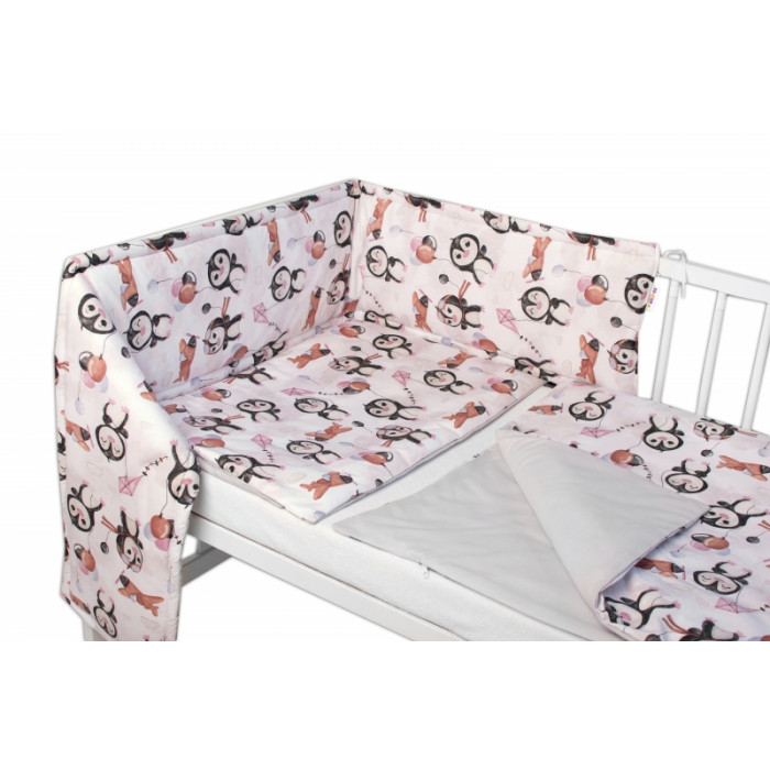 Baby Nellys 3-dielna sada Mantinel s obliečkami , Tučniaky, biela/sivá Baby Nellys 3-dielna sada Mantinel s obliečkami , Tučniaky, biela/sivá
