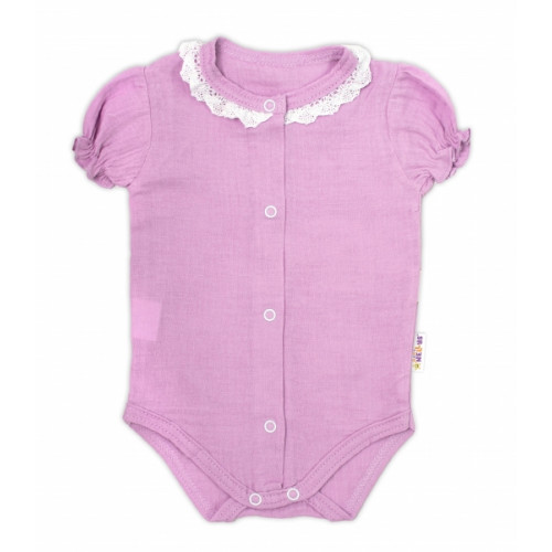 Baby Nellys 3-dielna mušelínová súpravička, body, kraťasky+čelenka GIRL, lila