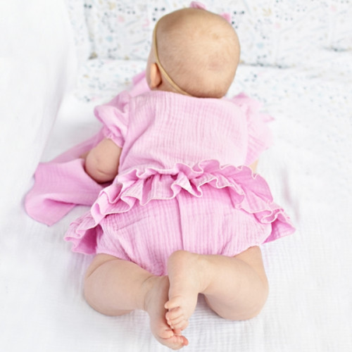 Baby Nellys 3-dielna mušelínová súpravička, body, kraťasky + čelenka GIRL, ružová, veľ. 68