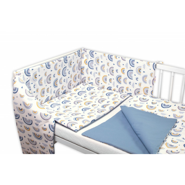 Baby Nellys 3-dielna sada Mantinel s obliečkami - Dúha, pastelová s potlačou/modrá Baby Nellys 3-dielna sada Mantinel s obliečkami - Dúha, pastelová s potlačou/modrá