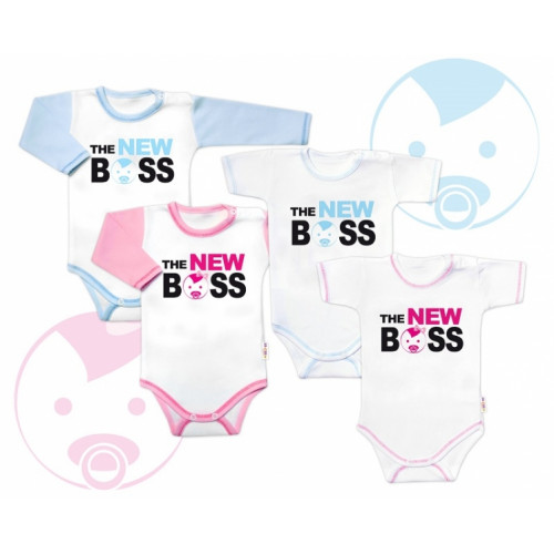 Body dlhý rukáv s vtipným textom Baby Nellys, The New Boss, veľ. 74, chalan