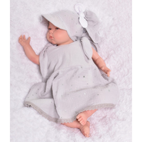 Baby Nellys Letné ľahučké mušelínové šaty Summer Stars - sivé