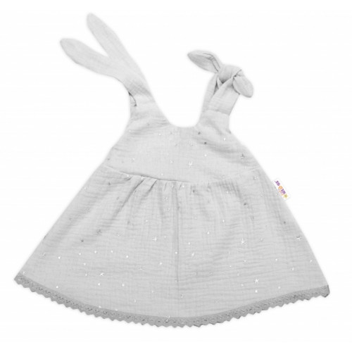 Baby Nellys Letné ľahučké mušelínové šaty Summer Stars - sivé, veľ. 68/74