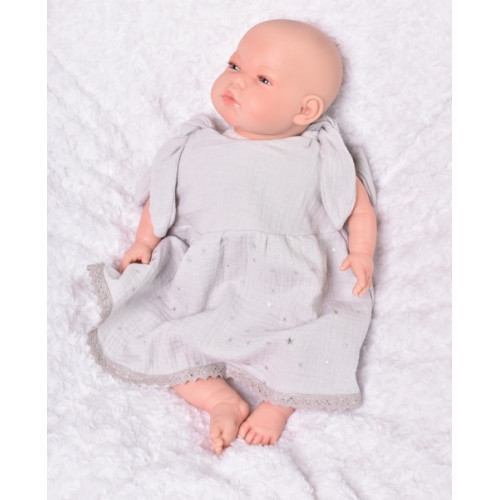 Baby Nellys Letné ľahučké mušelínové šaty Summer Stars - púdrové, veľ. 92/98