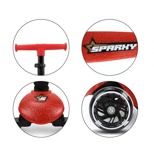 Detská kolobežka SPARKY LED trojkolová – svietiace kolieska, nastaviteľná, červená