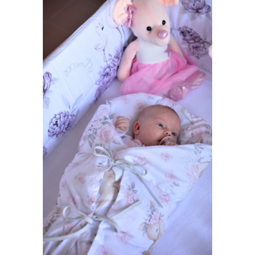 Baby Nellys Klasická retro zavinovačka LALLY šnurovacia s výplňou, Sny Jednorožca, biely