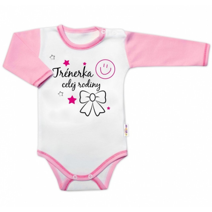 Body dlhý rukáv s vtipným textom Baby Nellys, Trenérka celej rodiny, veľ. 80 Body dlhý rukáv s vtipným textom Baby Nellys, Trenérka celej rodiny, veľ. 80