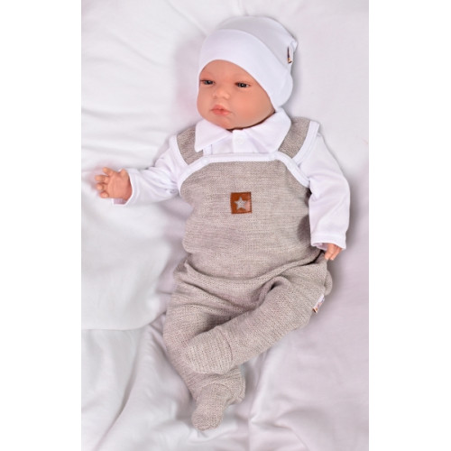 Baby Nellys 2-dielna súpravička Star, body dl. rukáv + pletené dupačky, béžové, veľ. 62