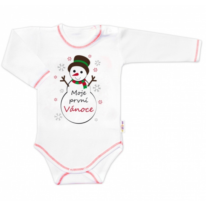 Baby Nellys Body dlhý rukáv Moje první Vánoce, Snehuliak, biele Baby Nellys Body dlhý rukáv Moje první Vánoce, Snehuliak, biele