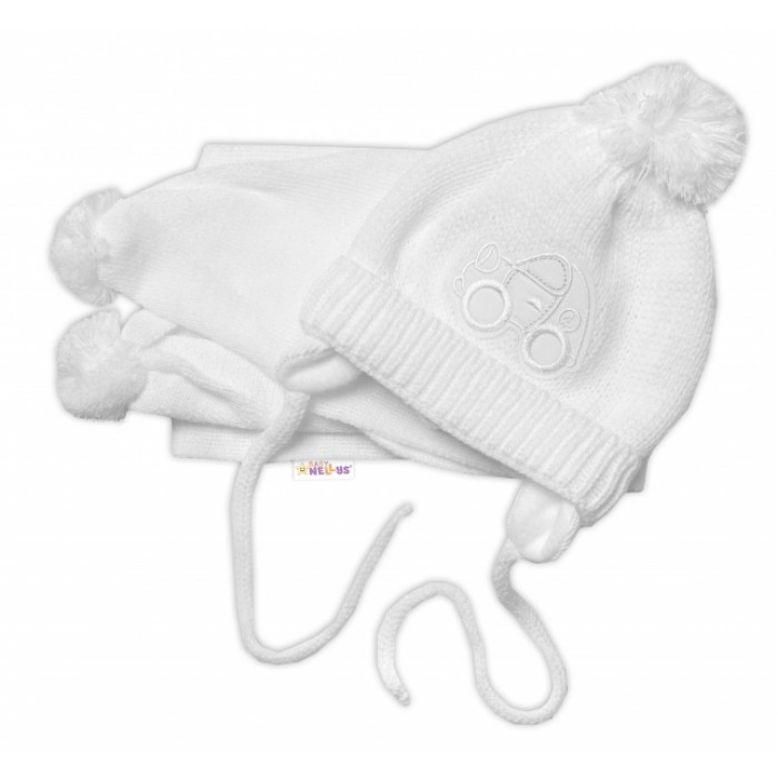 Zimná čiapočka s šálom - Autíčko, biela, 0-6m, Baby Nellys Zimná čiapočka s šálom - Autíčko, biela, 0-6m, Baby Nellys