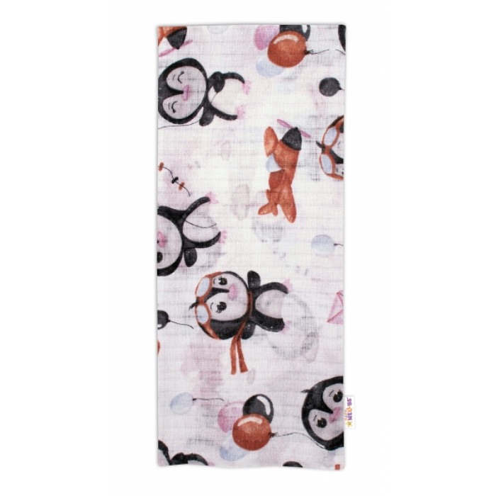 Baby Nellys Kvalitná bavlnená plienka - Tetra Premium, 70x80 cm -Tučniaky, ružovo/biel Baby Nellys Kvalitná bavlnená plienka - Tetra Premium, 70x80 cm -Tučniaky, ružovo/biel