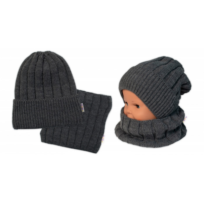 BABY NELLYS Zimná nadčasová čiapka + komín, tm. sivá BABY NELLYS Zimná nadčasová čiapka + komín, tm. sivá