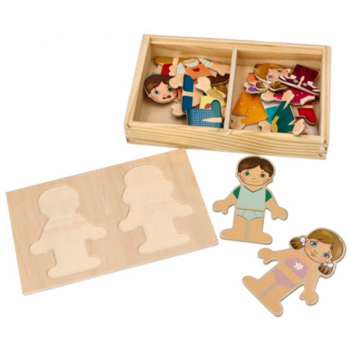 Adam Toys Drevená magnetická skladačka v obliekaní - Holka a chlapec