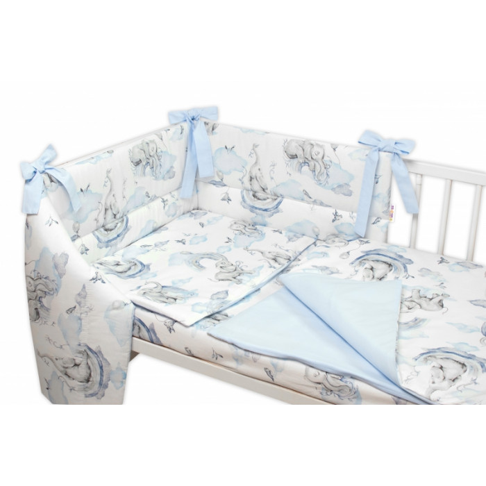 3-dielna sada mantinel s obliečkami Baby Nellys, Slon a Dúha, modra/biela, 135 x 100 cm 3-dielna sada mantinel s obliečkami Baby Nellys, Slon a Dúha, modra/biela, 135 x 100 cm