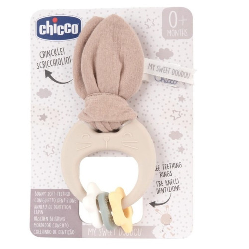 CHICCO Multisenzorické hryzátko Králik My Sweet Doudou – silikónové hryzátko pre bábätko