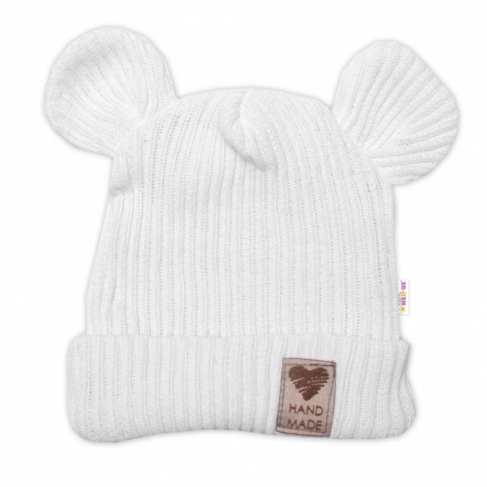 Pletená bavlněná čiapka s uškami, dvojvrstvová, Hand Made Baby Nellys, biela, veľ. 68/74 Pletená bavlněná čiapka s uškami, dvojvrstvová, Hand Made Baby Nellys, biela, veľ. 68/74