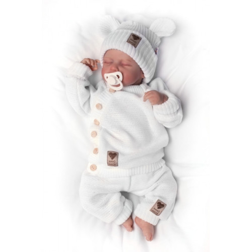 Pletená bavlněná čiapka s uškami, dvojvrstvová, Hand Made Baby Nellys, biela, veľ. 68/74