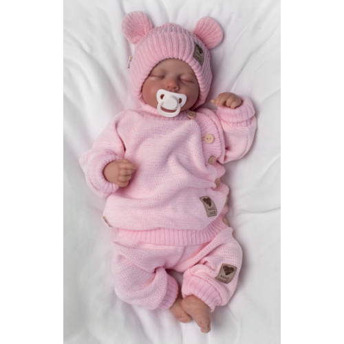 Pletená bavlněná čiapka s uškami, dvojvrstvová, Hand Made Baby Nellys, ružová