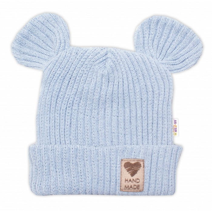Pletená bavlněná čiapka s uškami, dvojvrstvová, Hand Made Baby Nellys, modrá, veľ. 68/74 Pletená bavlněná čiapka s uškami, dvojvrstvová, Hand Made Baby Nellys, modrá, veľ. 68/74