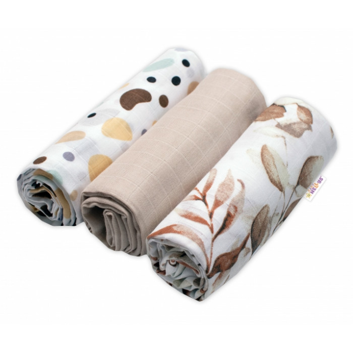 Mušelínové plienky 3ks Lux Baby Nellys - Eukalyptus, 70 x 80 cm, béžová/biela Mušelínové plienky 3ks Lux Baby Nellys - Eukalyptus, 70 x 80 cm, béžová/biela