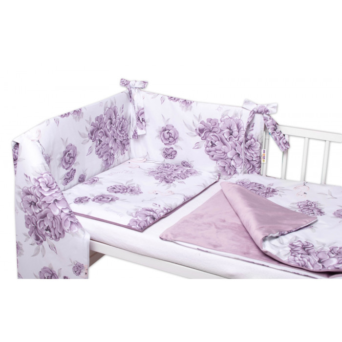 3-dielna sada Mantinel s obliečkami, bavlna/velvet, Plameniak - slivkový