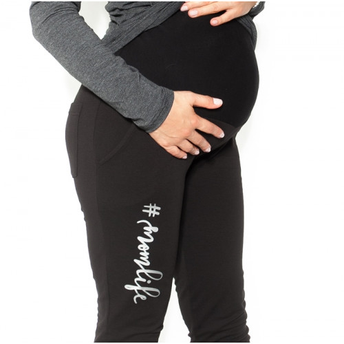 Be MaaMaa Tehotenské tepláky, nohavice MOM life - čierne - L