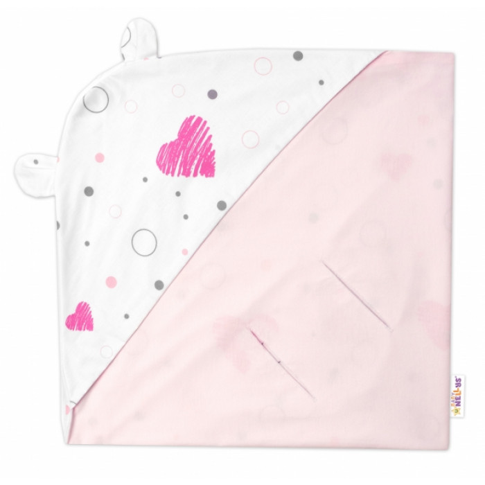 Zavinovacia deka s kapucňou, bavlna + jersey, I love Girl Baby Nellys, ružová Zavinovacia deka s kapucňou, bavlna + jersey, I love Girl Baby Nellys, ružová